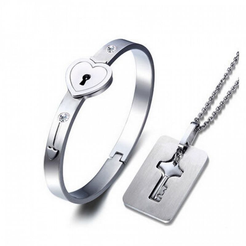 Partnerský náramek + náhrdelník s klíčem F1049 chirurgická ocel